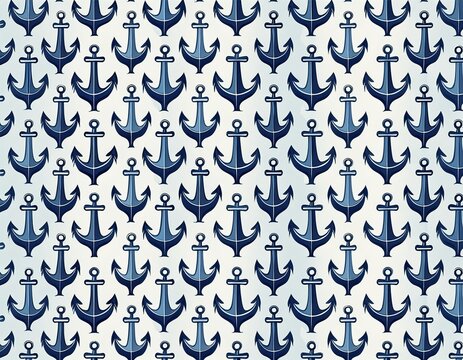 seamless nautical pattern with navy blue anchors on white background