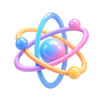 3D glossy atom structure science icon isolated
