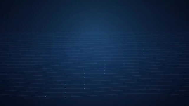 Animated wireframe grid wave with glowing data nodes on dark blue