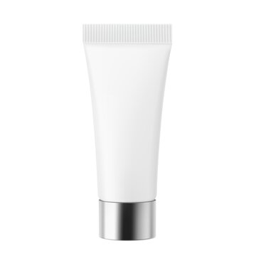 Plastic cosmetic tube with silver screw cap mockup for design, branding, presentation of skin care, cosmetic, pharmacy products. Front view. Vector illustration isolated on white background. EPS10.