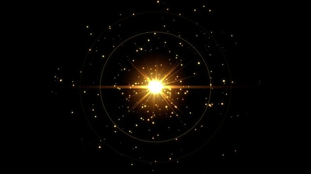 Golden light burst with particles in dark space
