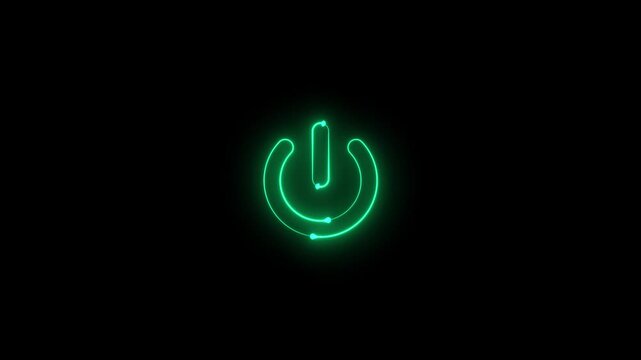 Neon glowing power button icon video animation on black background. Neon light power button turning on and off animation. Power Switch symbol video animation. Power switch and button icon animation.