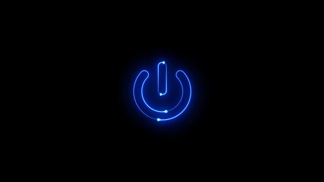 Neon glowing power button icon video animation on black background. Neon light power button turning on and off animation. Power Switch symbol video animation. Power switch and button icon animation.