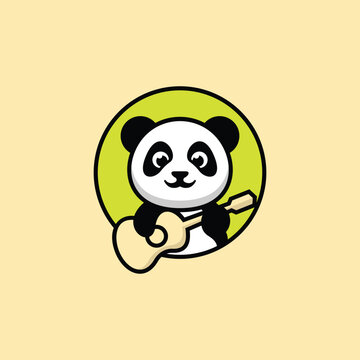 Fun Panda Guitar &ndash; Cute & Playful Music Logo Illustration Creative Design Template 