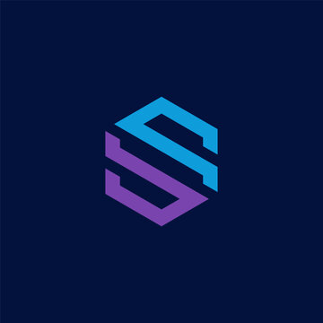 Geometric letter S logo design vector icon template with modern blue and purple color scheme