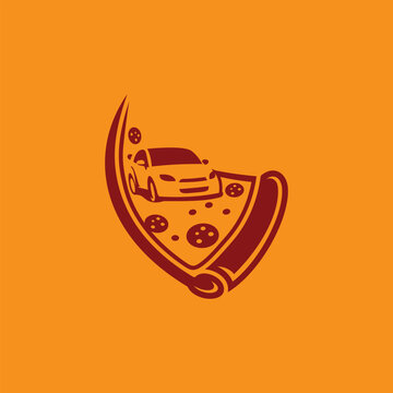 Pizza Car Street Asphalt &ndash; Fast Food Racing Logo Illustration Creative Design Template 