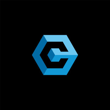 Modern blue hexagon letter C isometric logo design template vector illustration