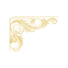 Golden vintage floral corner ornament, intricate scrollwork design isolated on transparent background © MSTLATIFA