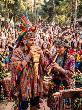 Festival Musicians Playing Traditional Wind Instruments