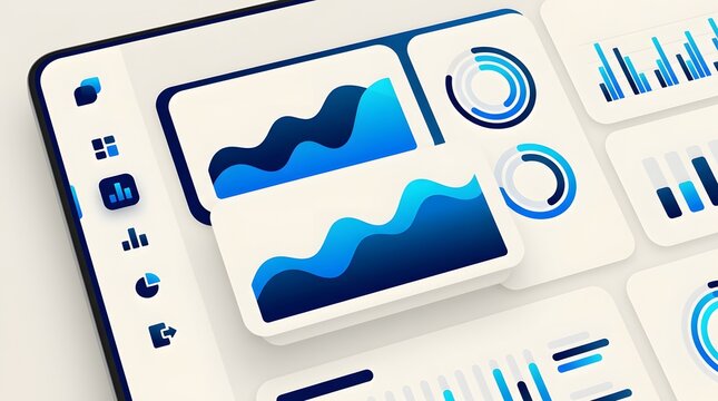 Modern professional dashboard admin panel ui ux design featuring blue data visualization charts and graphs