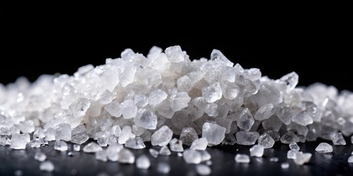 Close-up of shining dead sea salt crystals on a black background, nature, geological