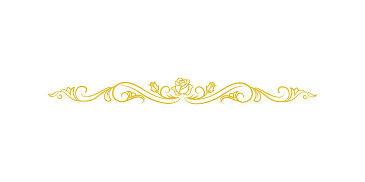 Gold vintage floral flourish with roses ornament isolated on transparent background