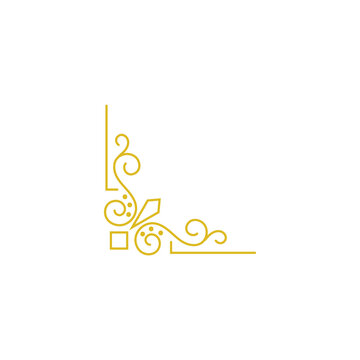 Minimalist gold ornamental corner frame design isolated on transparent background