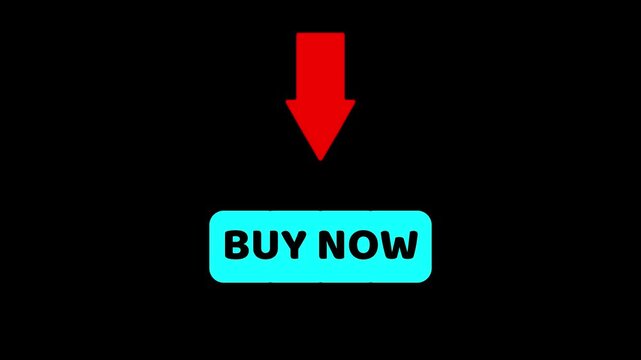 Animated buy now button with downward arrow icon for e-commerce and digital marketing call to action on transparent background. 4KAnimated buy now button with downward arrow icon for e-commerce and di