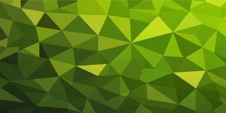 Green polygon abstract geometric background with faceted triangular mosaic shapes creating modern vibrant gradient dimensional artistic texture