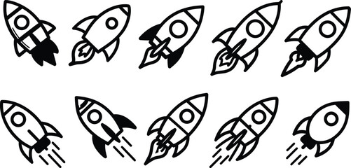 Fototapeta premium Rocket icon set of ten distinct space craft launch illustrations