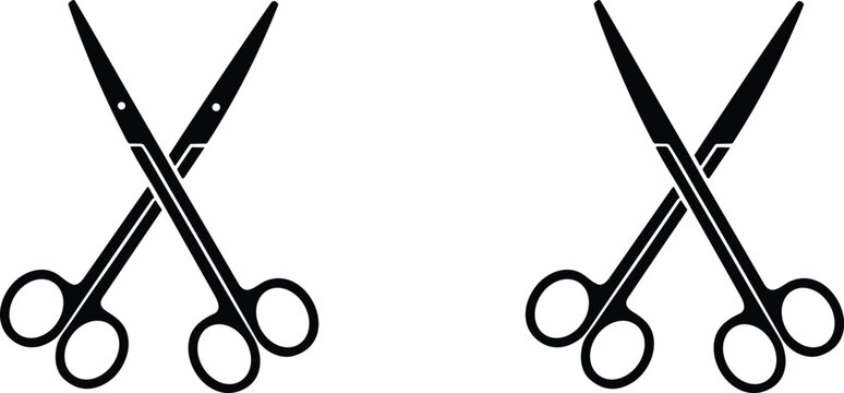 Set of black scissor silhouette icons isolated on white background with scissors stationary hairdresser equipment silhouette isolated instrument