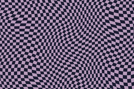abstract distorted checkered background, purple wavy geometric pattern, warped checkerboard wallpaper, optical illusion, retro Y2K aesthetic