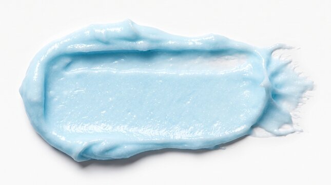 Blue cosmetic cream smear on white background with moisturizer skincare product texture makeup beauty smooth lotion paste gel