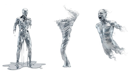 Fototapeta premium Futuristic metallic figures embodying emotions and motion for halloween inspired creative designs