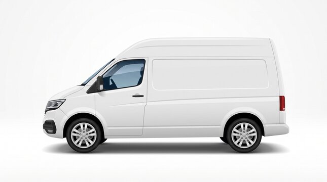 White delivery van side view isolated on white background