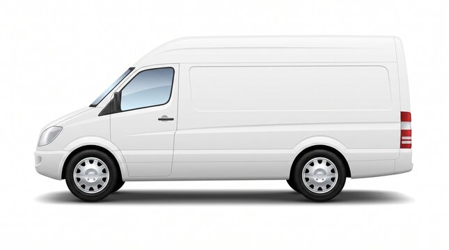 Side view of a white delivery van isolated on white background