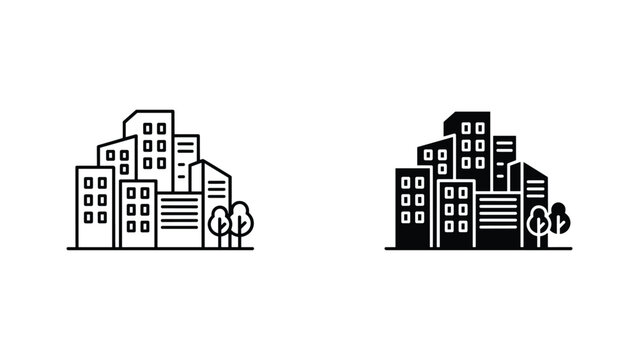 Dense city apartment complex flat vector icon set for urban density and real estate visualization