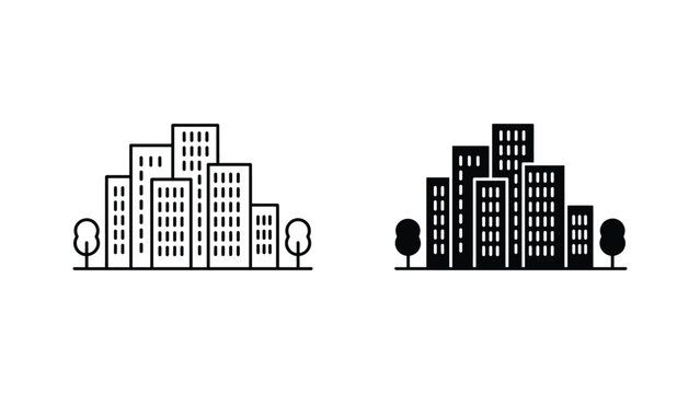 Urban city skyscraper cluster flat vector icon set for metropolitan development and city mapping