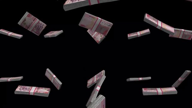 Ghana Money, Ghanaian Cedi Banknotes Falling On Black Background, GHS Currency Stacks Dark Cinematic, 4K