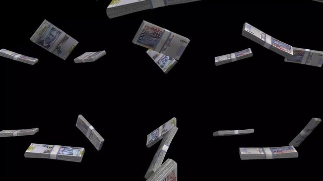 Haiti Money, Haitian Gourde Banknotes Falling On Black Background, HTG Currency Stacks Dark Cinematic, 4K