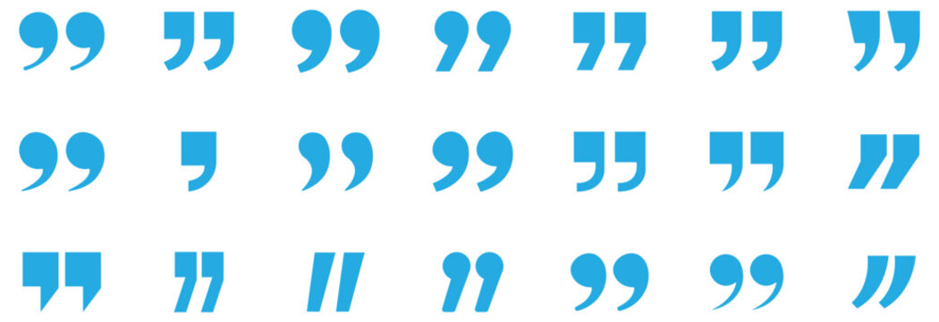 quotation marks black silhouette icons set featuring various styles of speech bubbles commas punctuation accents and typographical brackets for blockquotes and citations
