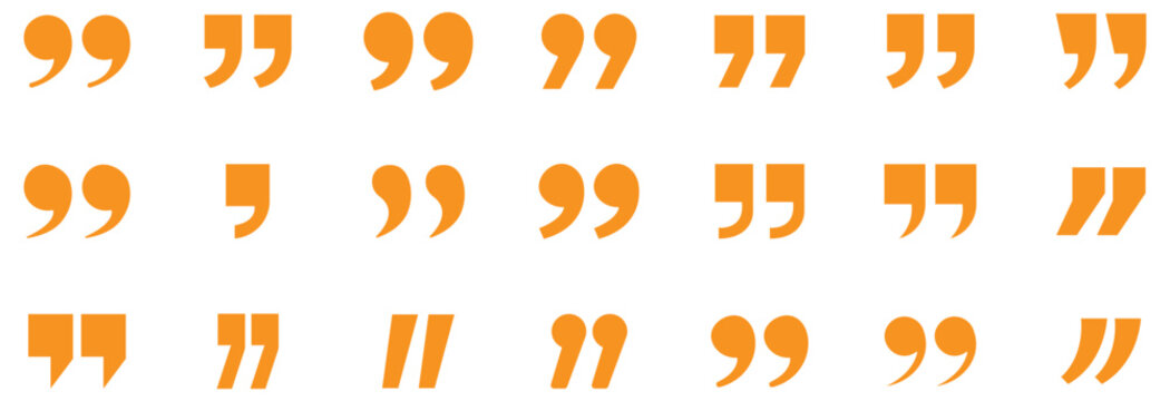quotation marks black silhouette icons set featuring various styles of speech bubbles commas punctuation accents and typographical brackets for blockquotes and citations