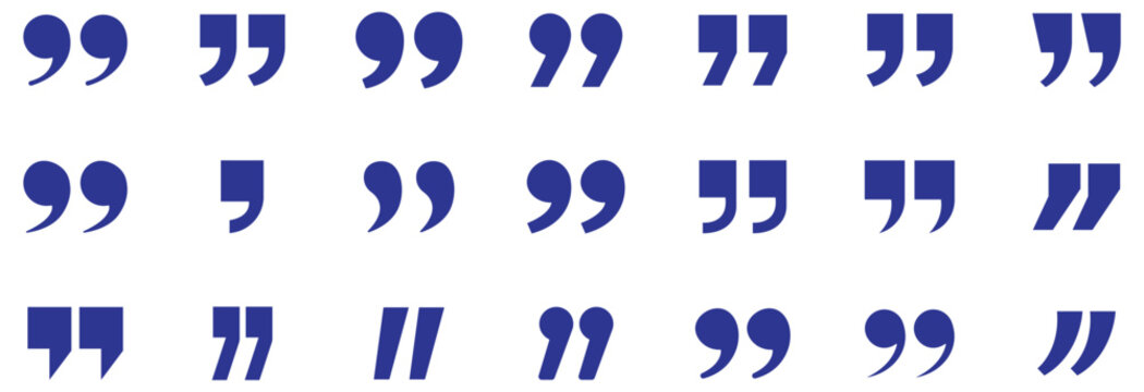 quotation marks black silhouette icons set featuring various styles of speech bubbles commas punctuation accents and typographical brackets for blockquotes and citations