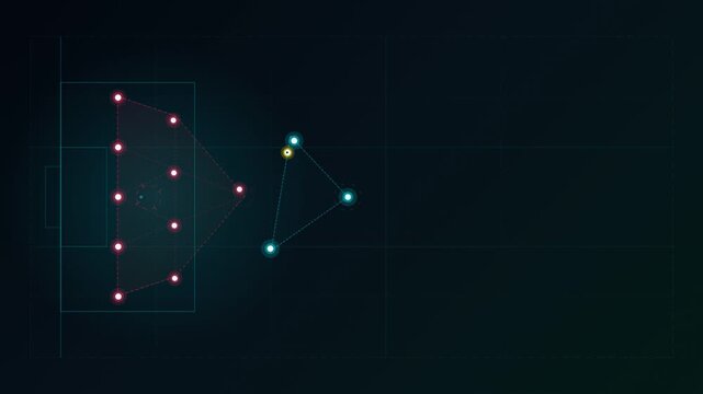 Tactical soccer formation diagram animation with glowing nodes on dark
