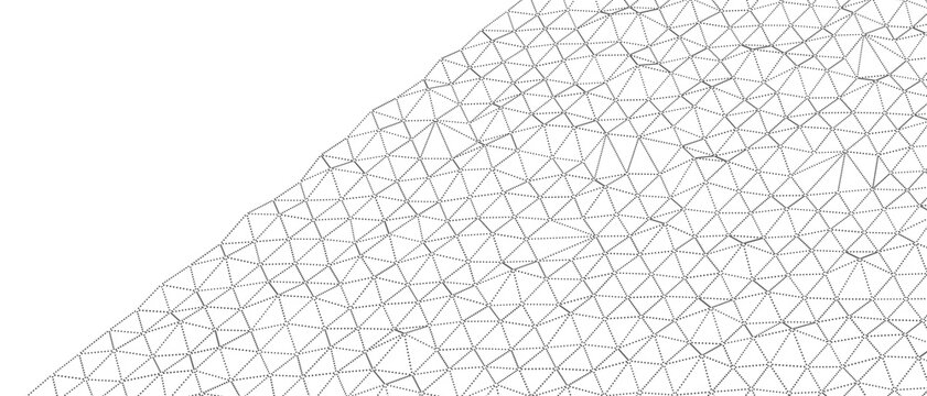 A detailed abstract background featuring a network of small dots forming triangles. The pattern crea
