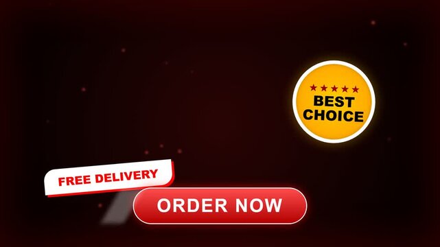 Animated Order Now Button with Free Delivery and Best Choice Badge Overlay.