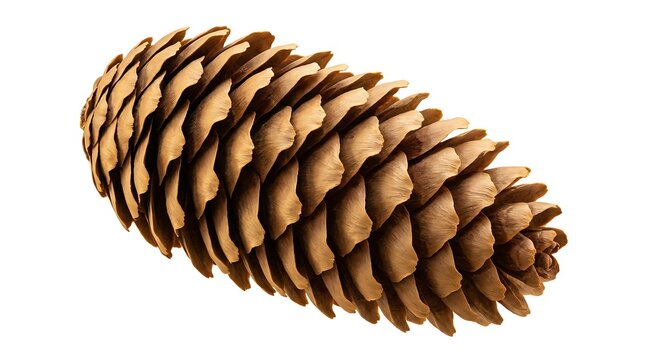 Natural Brown Pine Cone Seed Pod Isolated on Pure White Background for Winter and Autumn Decoration