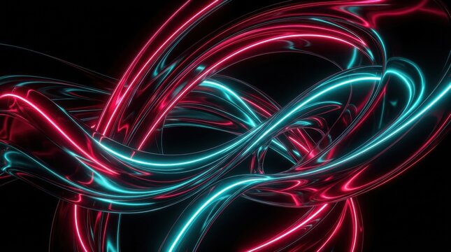 Abstract Neon Light Trails Swirling in Darkness.