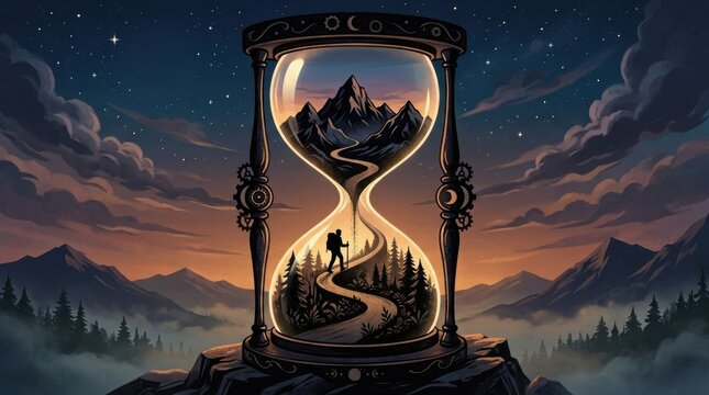 Hourglass Landscape Journey Through Time and Nature.