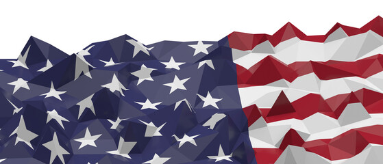 Obraz premium Dynamic low poly USA flag landscape with stars and stripes.
