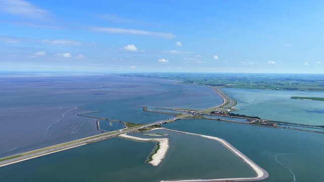 Aerial view of the Fish Migration River at the Afsluitdijk in the Netherlands