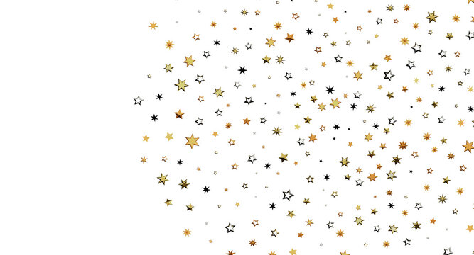 Festive gold star confetti on a white background, perfect for celebrations, holidays, and design elements. Ideal for dig