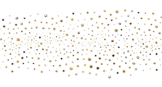Elegant gold star confetti on white background. Perfect for holiday, birthday, party, or New Year designs. Celebrate wit