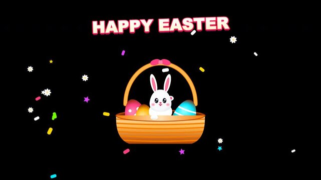 Easter Bouncing Basket &ndash; Happy Easter Bunny and Colorful Eggs Animation with Alpha Channel