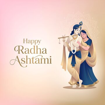 A digital illustration of a divine couple standing together and playing a flute on a soft gradient background