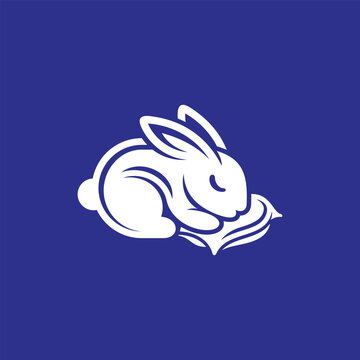 Rabbit Sleep &ndash; Cute Sleeping Bunny Minimalist Logo Illustration Creative Design Template 