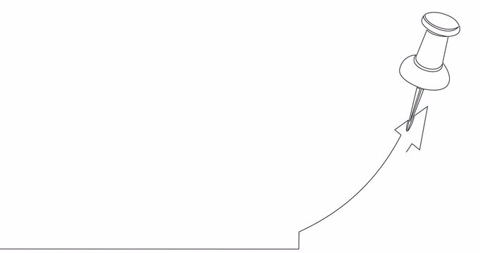Self drawing line animation Abstract financial chart with arrow fixed with a clerical button pin continuous one single line drawn concept video