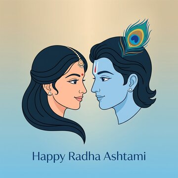 Illustration of a couple facing each other with traditional ornaments and a peacock feather on a gradient background