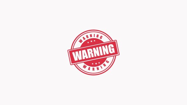 Red Warning Stamp Animation Rotating on White Background for Safety Alerts and Industrial Hazard Notifications