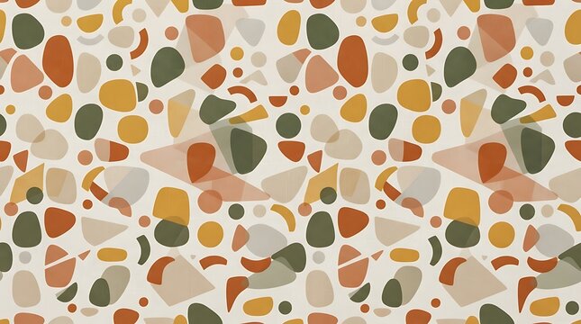 Abstract terrazzo pattern with organic shapes in earthy tones of terracotta and sage green.